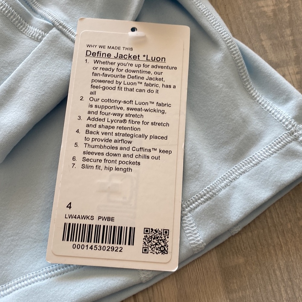 NWT Lululemon Define Jacket *Luon Powder Blue Size 4 - Picture 9 of 11